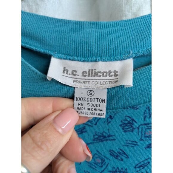 H.C. Ellicot womens sz small 1990s shirt dress whimsical print teal blue pink C4 - Picture 5 of 11